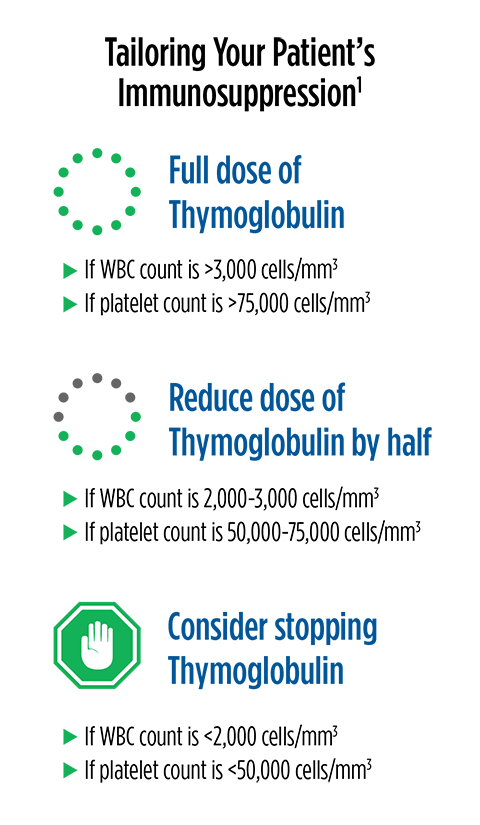 Recommended dose adjustments for Thymoglobulin chart